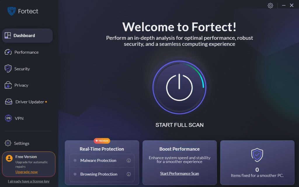  fortect pc cleaner start full scan
