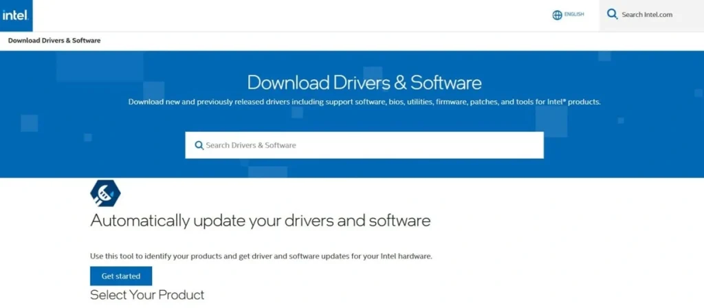 Intel website for driver