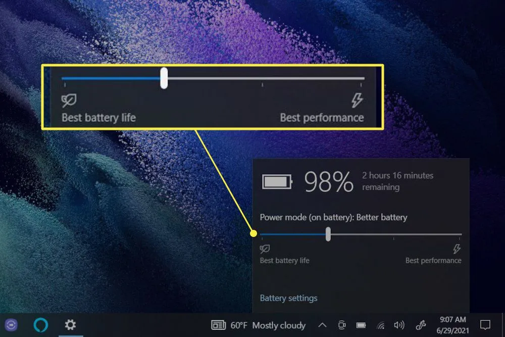 adjust battery level windows pc