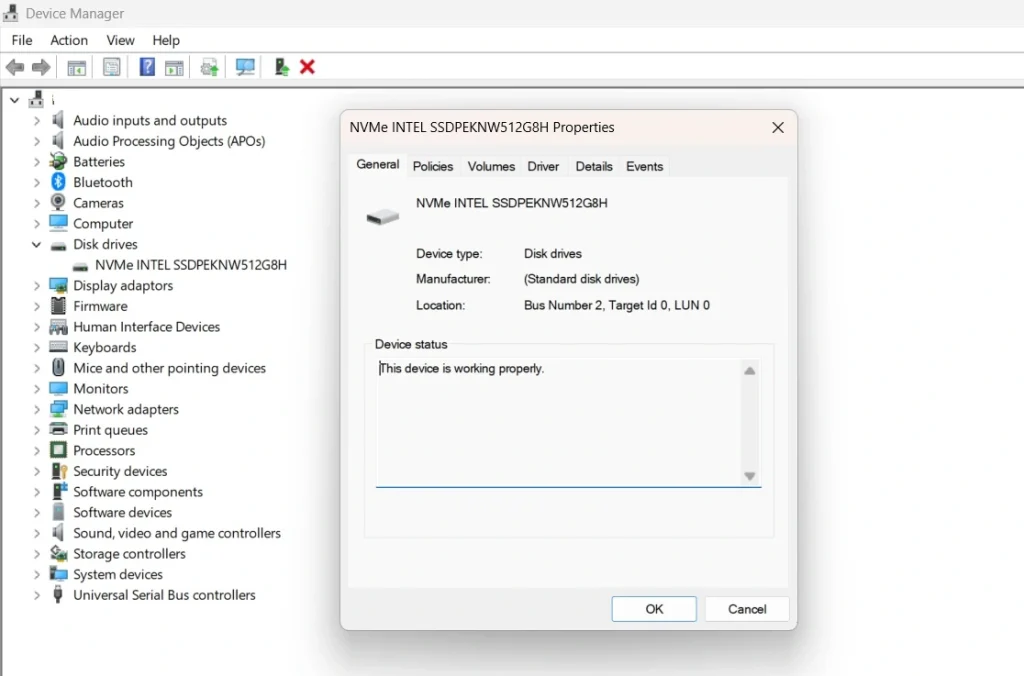 check disk drive properties
