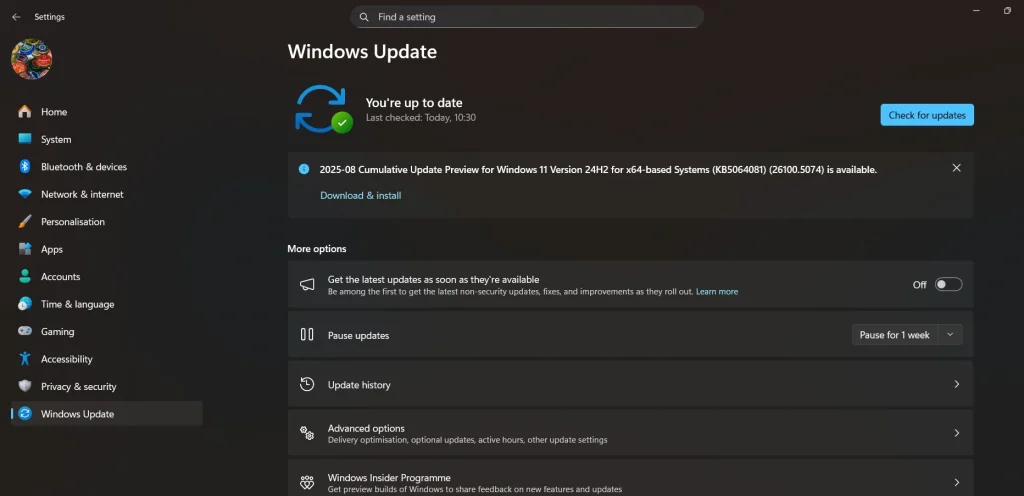 check for windows updates