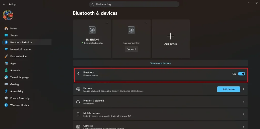 enable bluetooth on windows pc