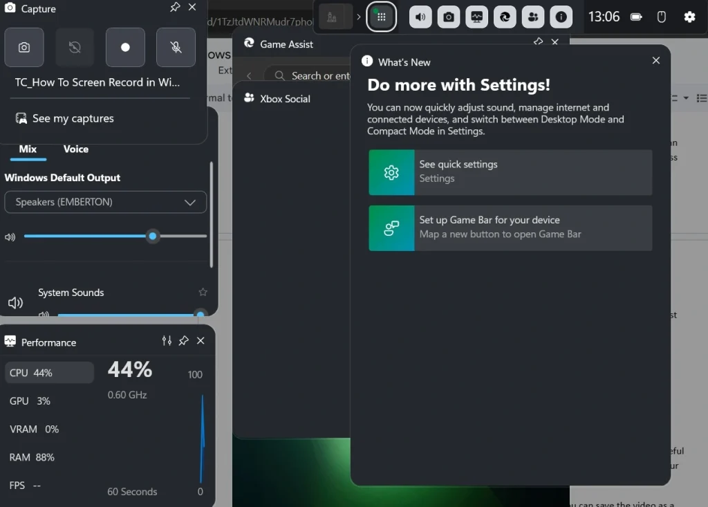 screen recording using xbox game bar