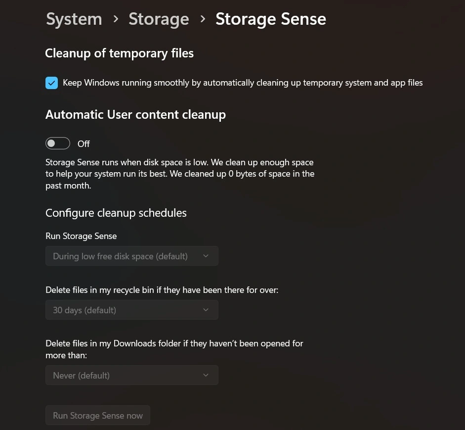 using storage sense windows pc