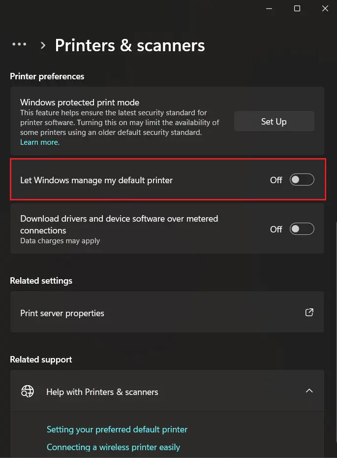 Turn off automatic printer management