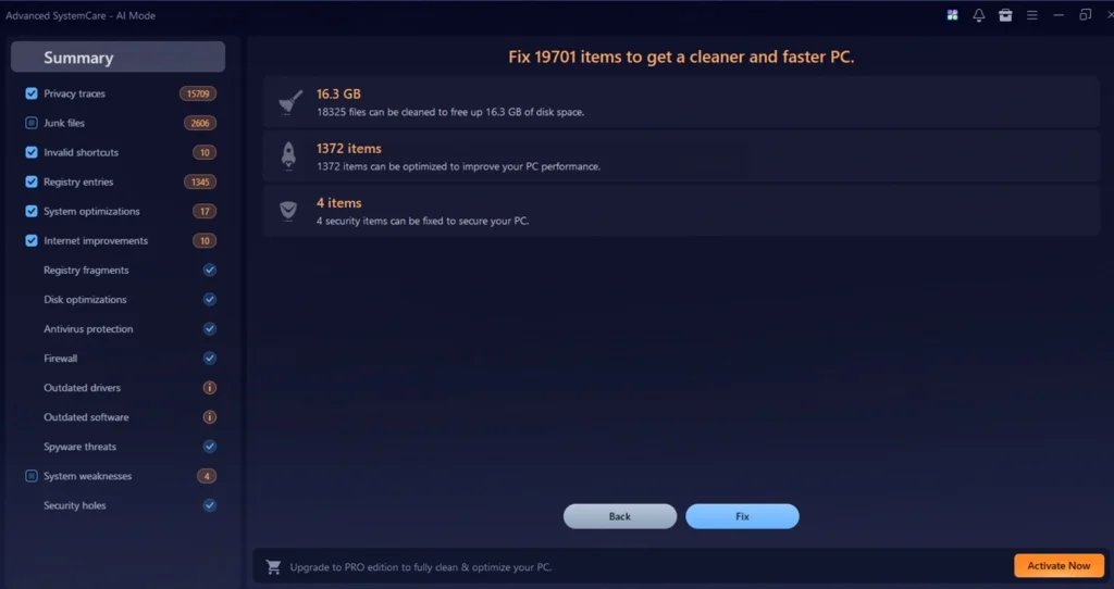advanced system care fix issues