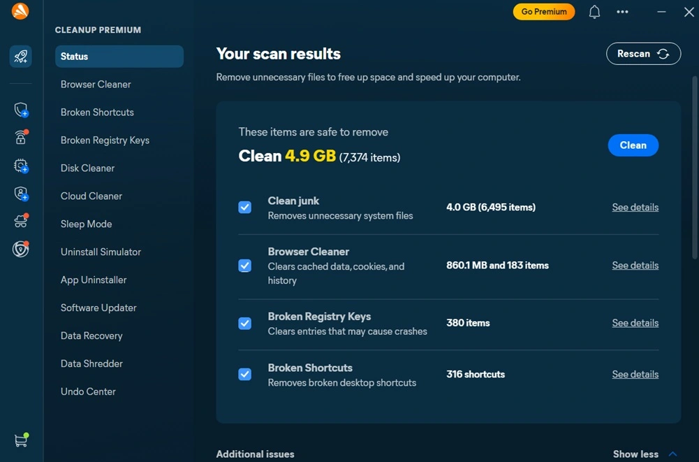 avast pc cleanup scan windows pc