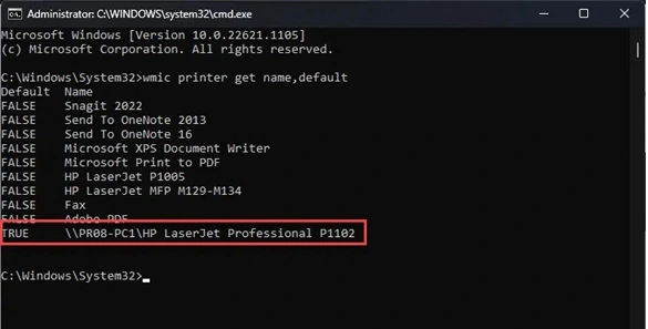 get printer name command