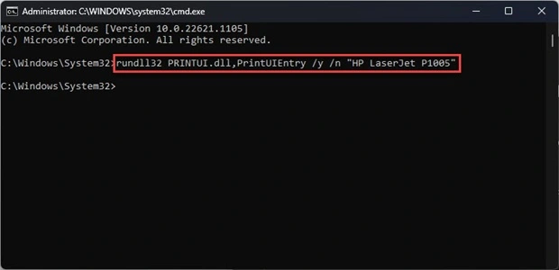 set default printer via cmd