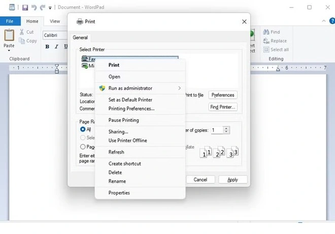 set default printer via dialog box