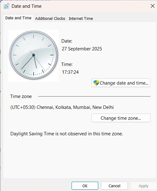 set time manually via control panel