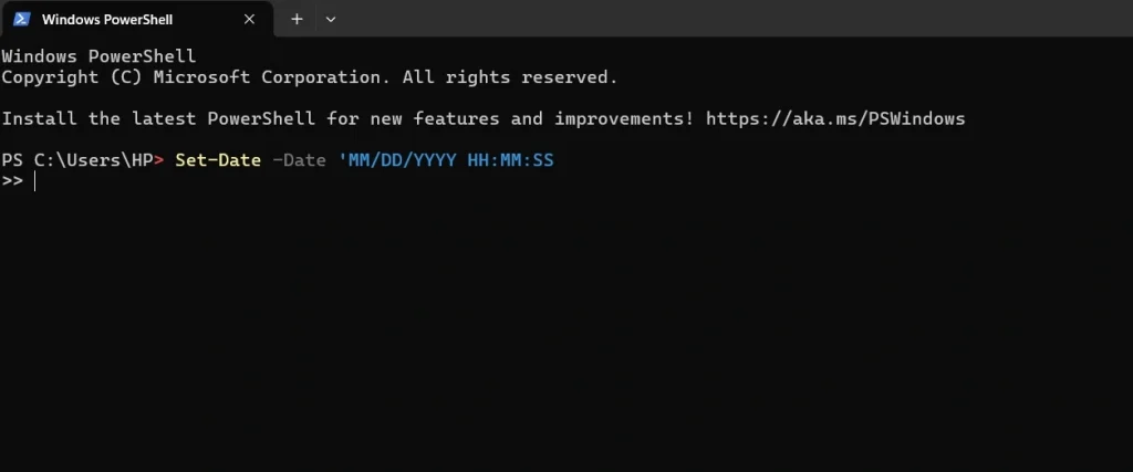 set time manually via powershell