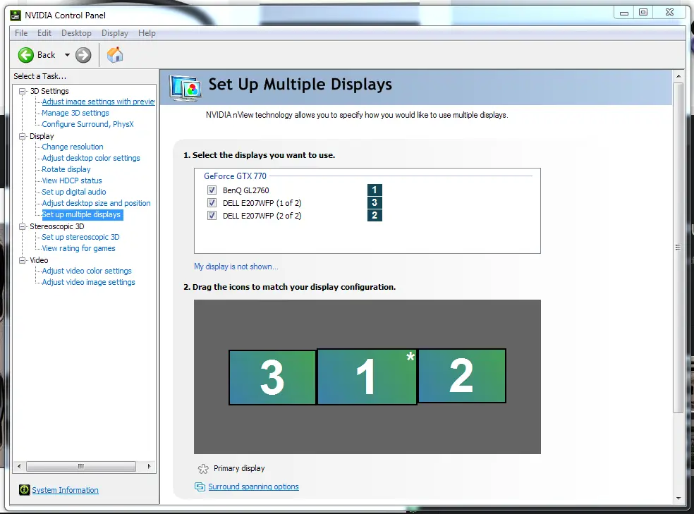 set up dual monitor via graphic control panel