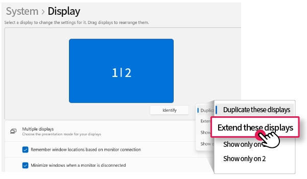 set up dual monitor via settings app