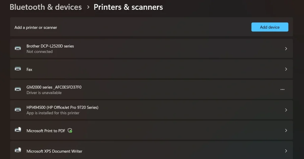 connect printer via windows settings