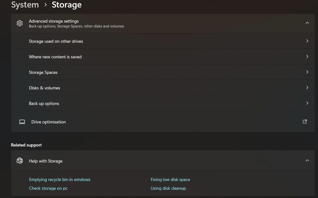 manage windows storage