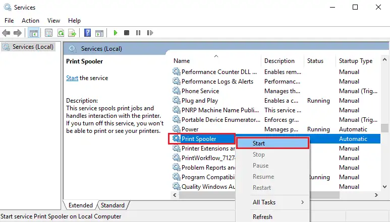 restart printer spooler service