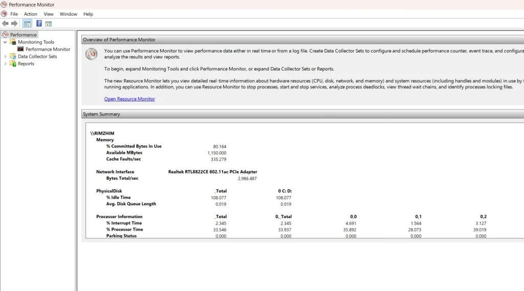 use windows performance monitor