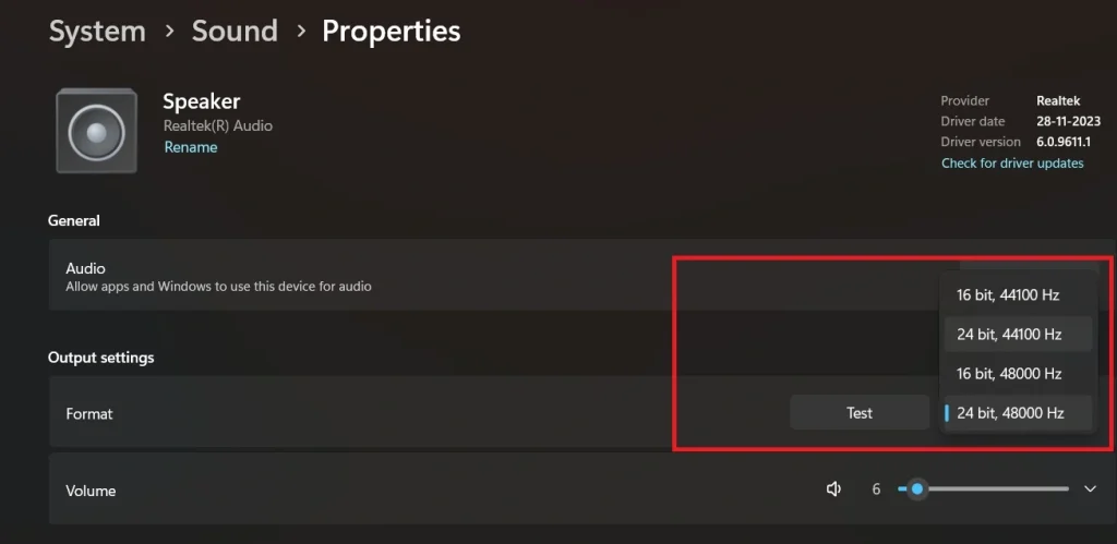 Change Default Sound Format