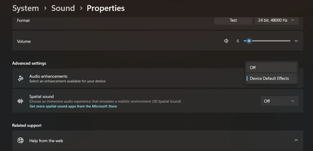 Disable Audio Enhancements in Settings
