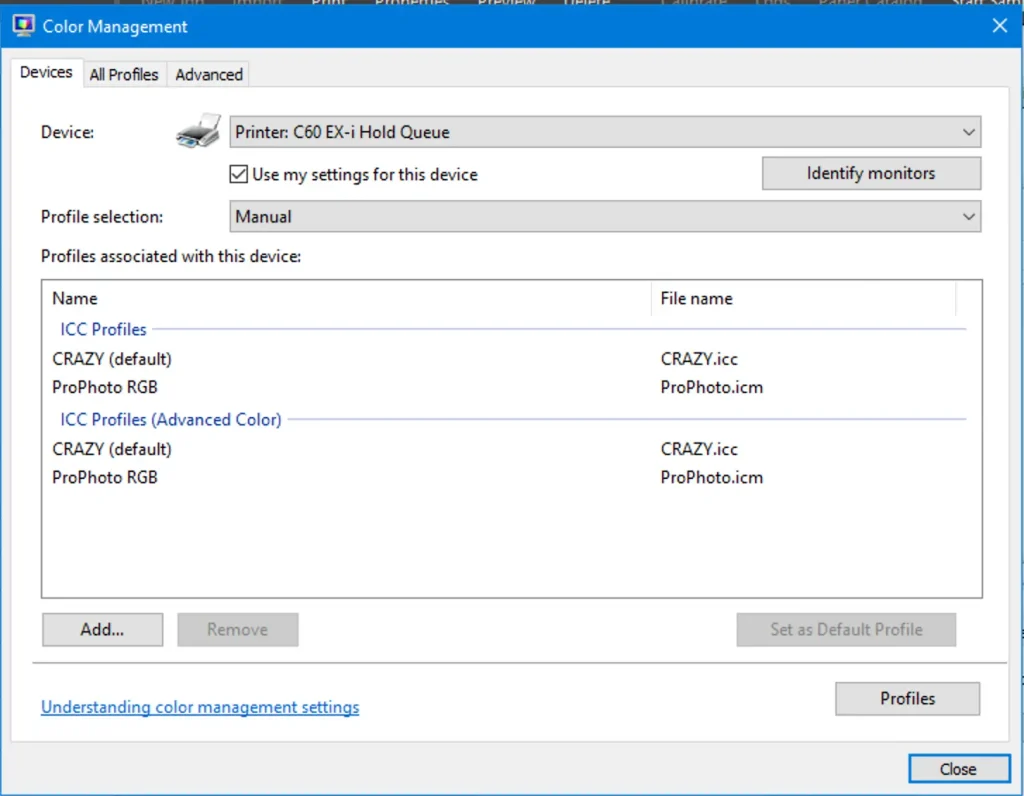 color management pick profile