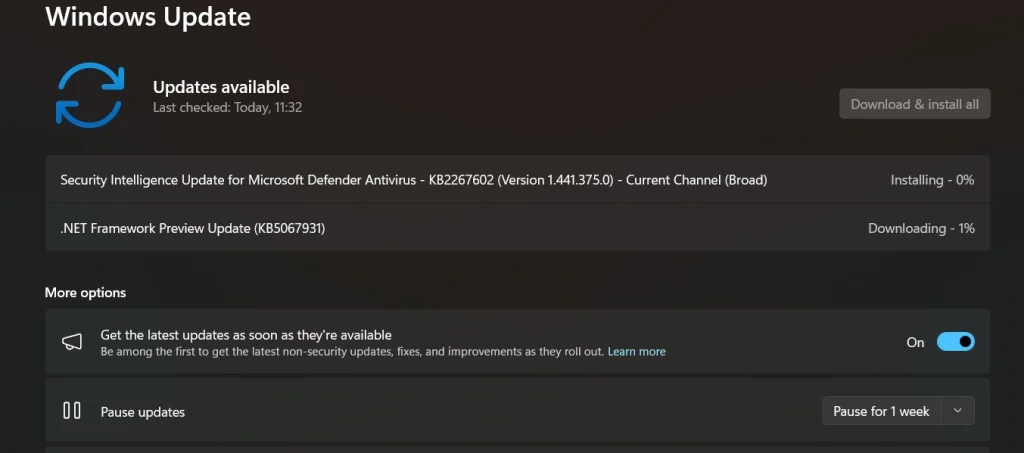 download and install pending updates