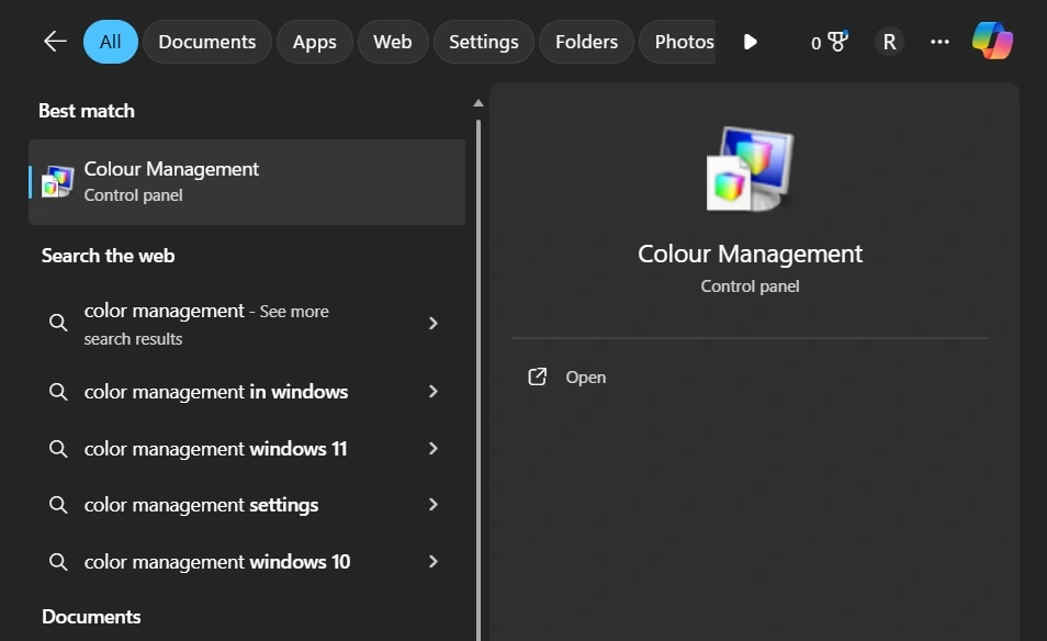 open color management windows 11