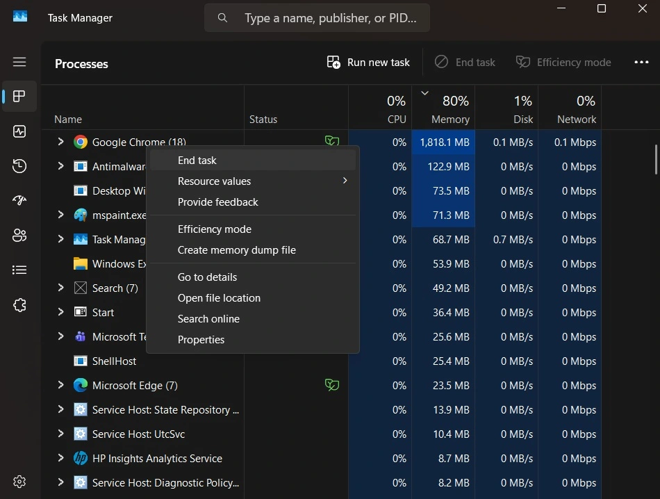 terminal apps and services task manager