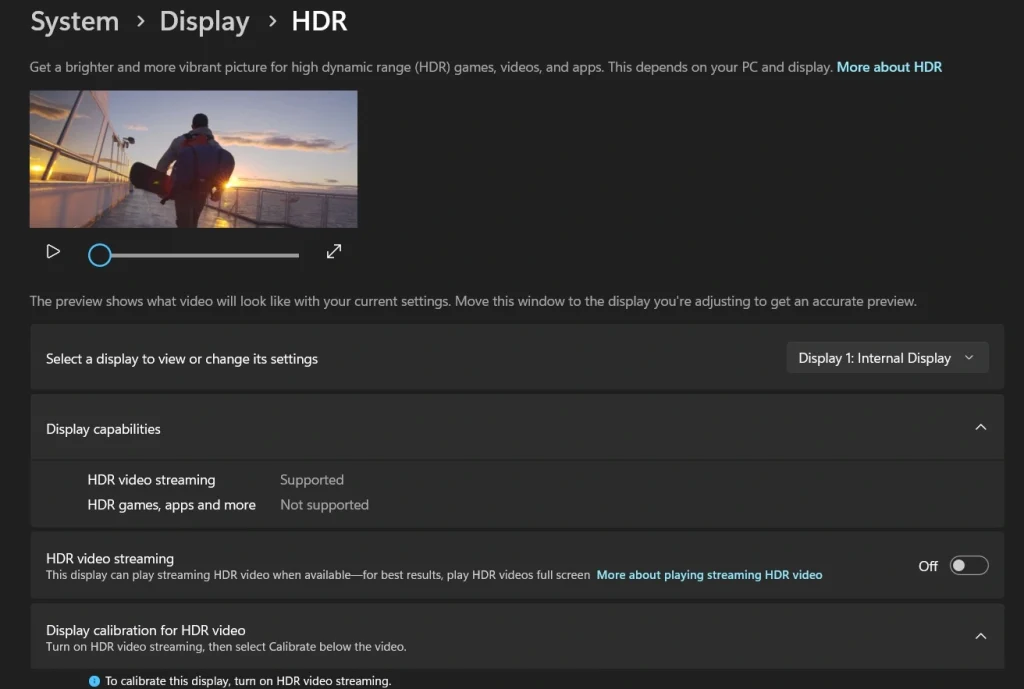 windows hdr settings