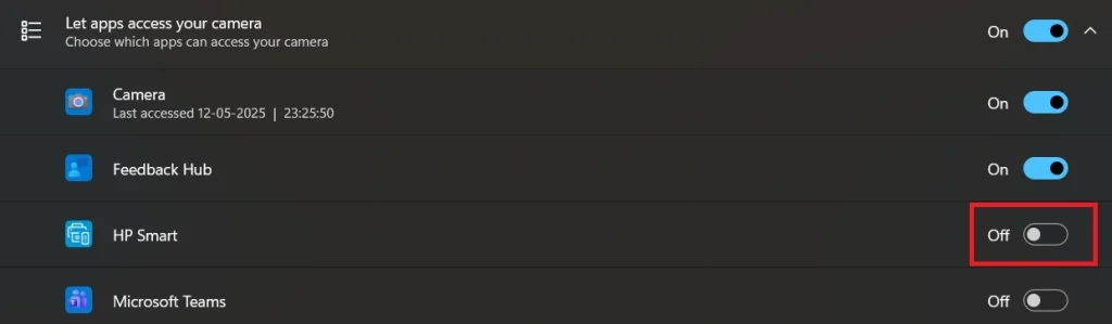 windows pc enable disable camera permissions