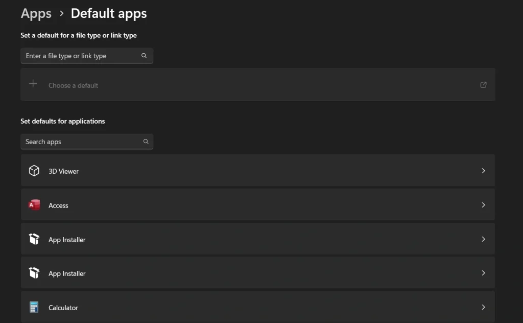 change default app windows via settings