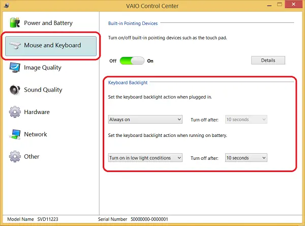 manage keyboard lighting settings