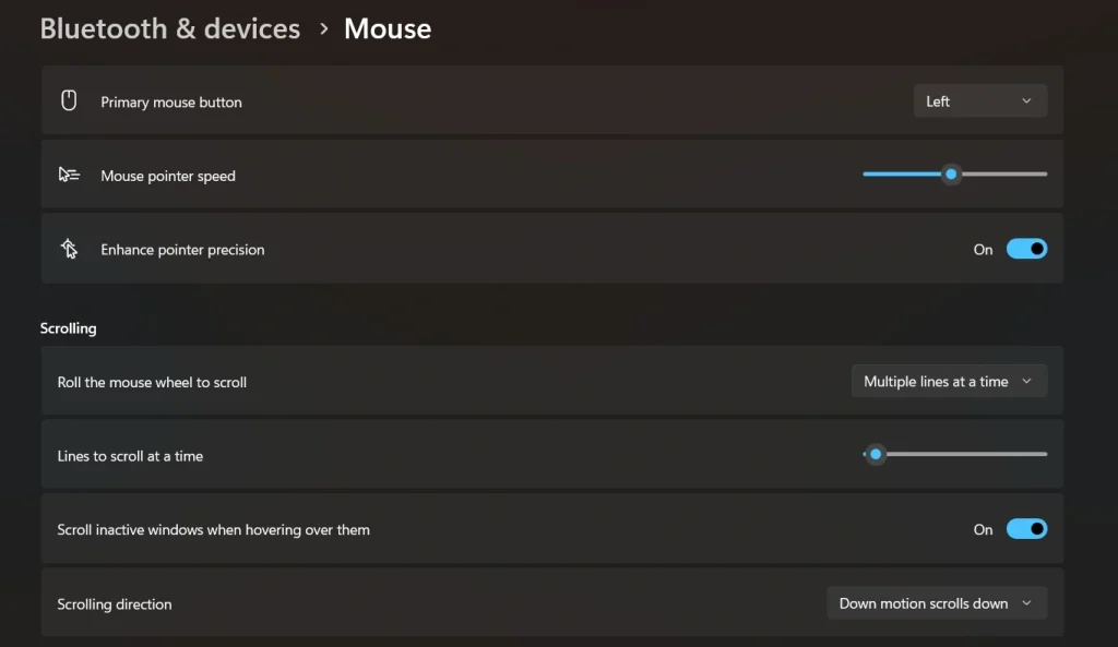 mouse scrolling settings windows 11