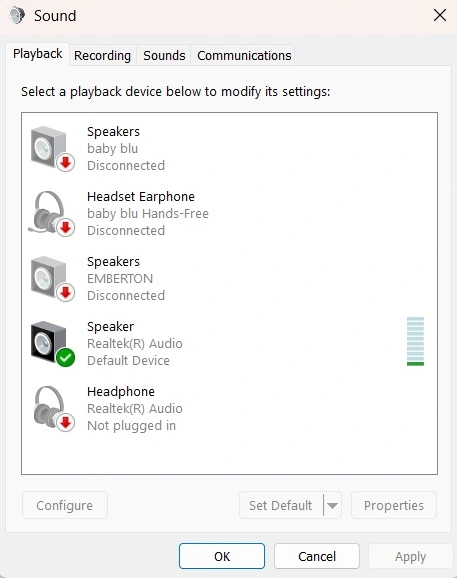 control panel sound settings