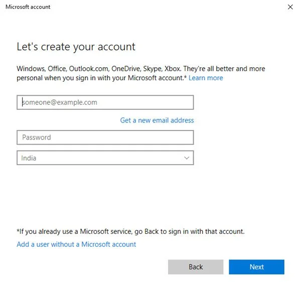 create new user account