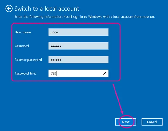 enter username password windows 10