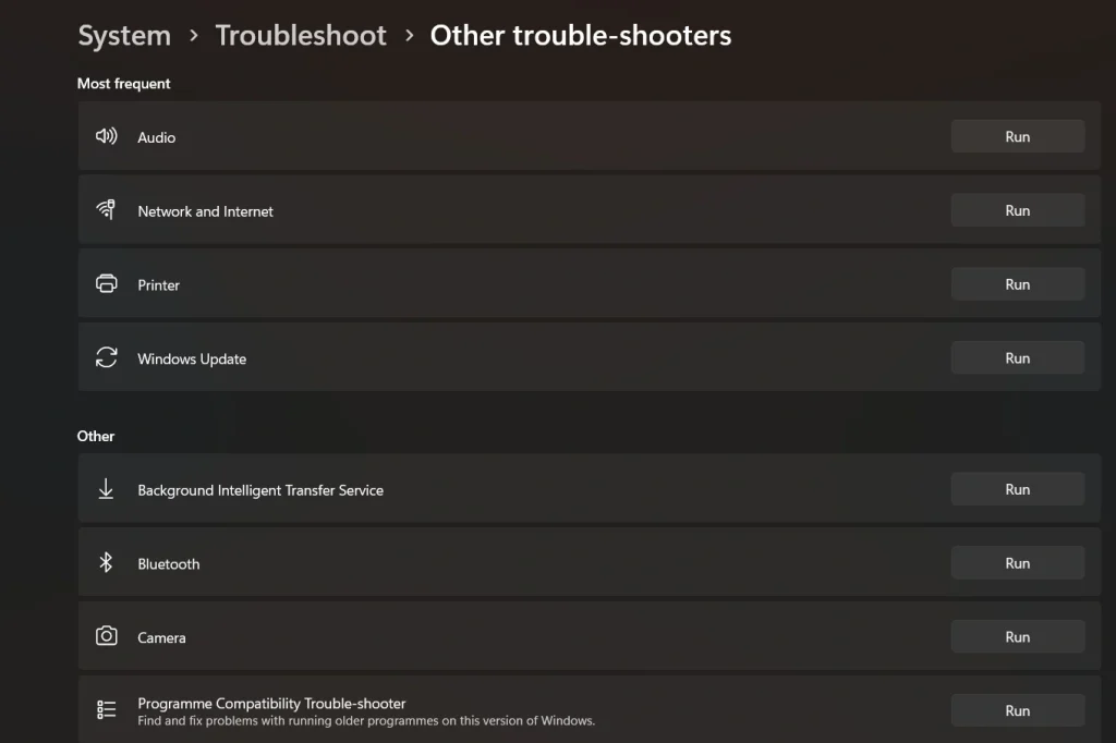 run troubleshooter on windows pc