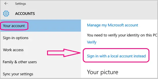  sign in with local account instead