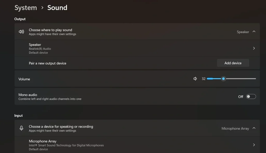 sound settings windows 11