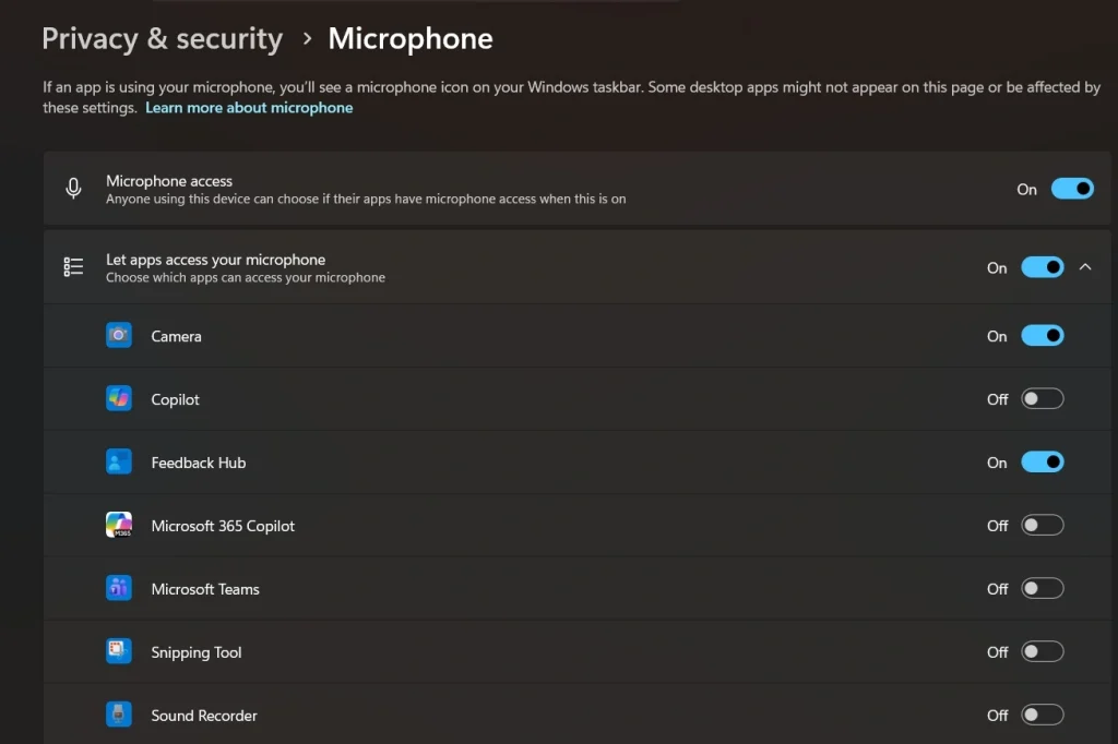 windows settings microphone settings