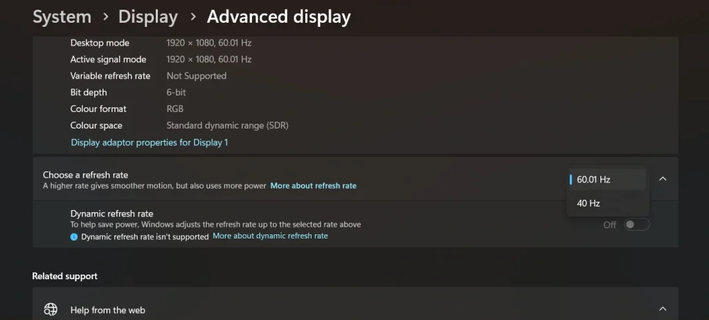 adjust display refresh rate windows 11 pc