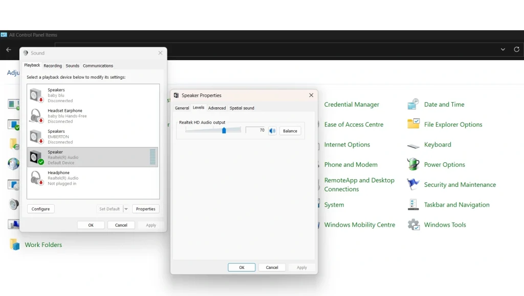 adjust levels tab sound settings windows 11 pc