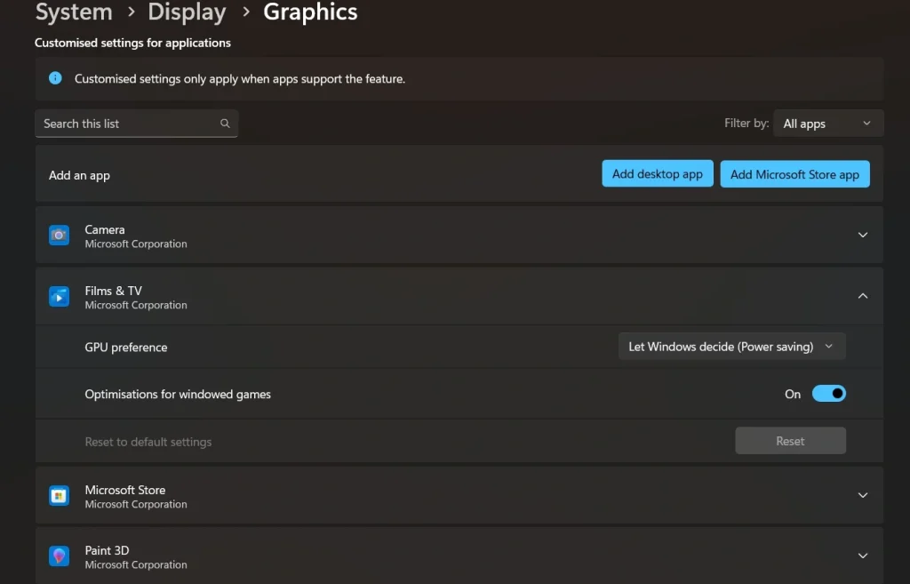 manage graphic GPU settings