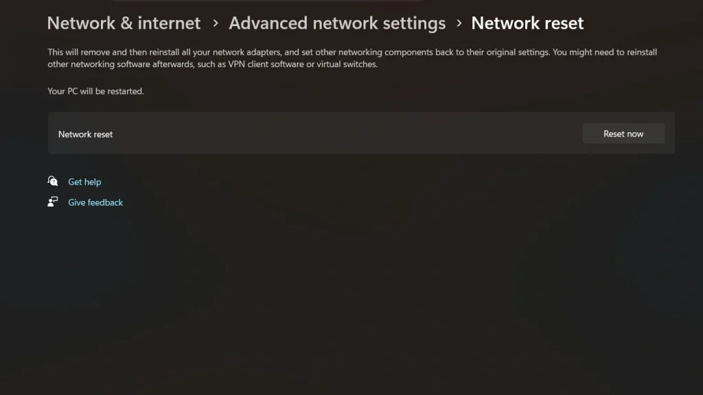 reset network settings Windows 11 pc
