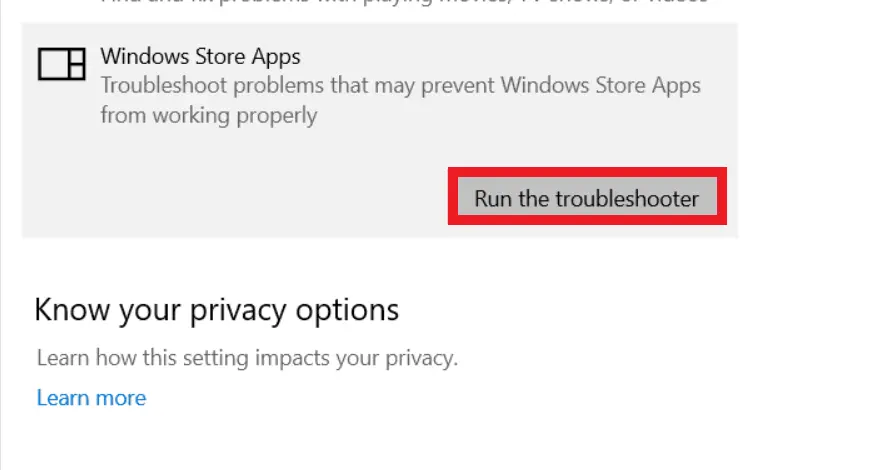 run windows store apps troubleshooter
