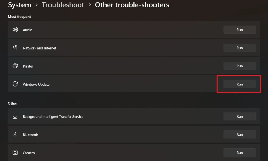 run windows update troubleshooter