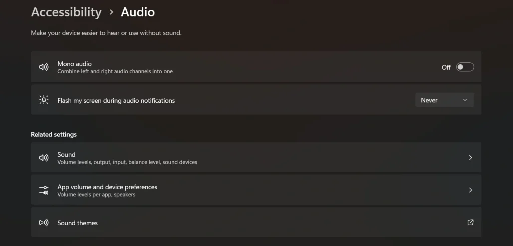 sound settings windows 11 accessibility