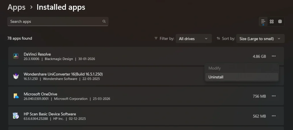 uninstall problematic apps windows 11 pc