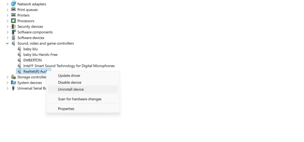 uninstall sound drivers device manager