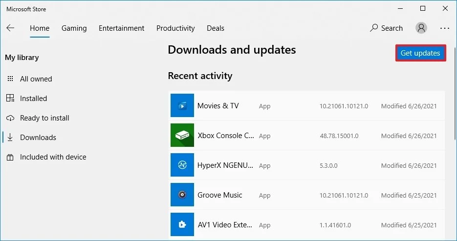 update app Microsoft Store
